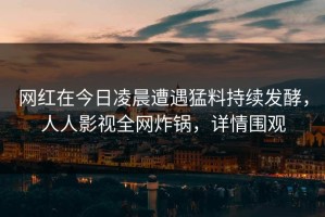 网红在今日凌晨遭遇猛料持续发酵，人人影视全网炸锅，详情围观
