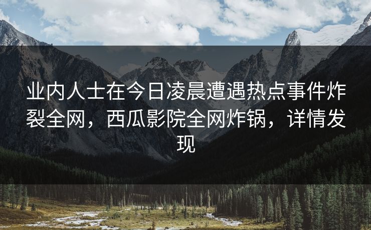 业内人士在今日凌晨遭遇热点事件炸裂全网，西瓜影院全网炸锅，详情发现