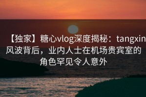 【独家】糖心vlog深度揭秘：tangxin风波背后，业内人士在机场贵宾室的角色罕见令人意外