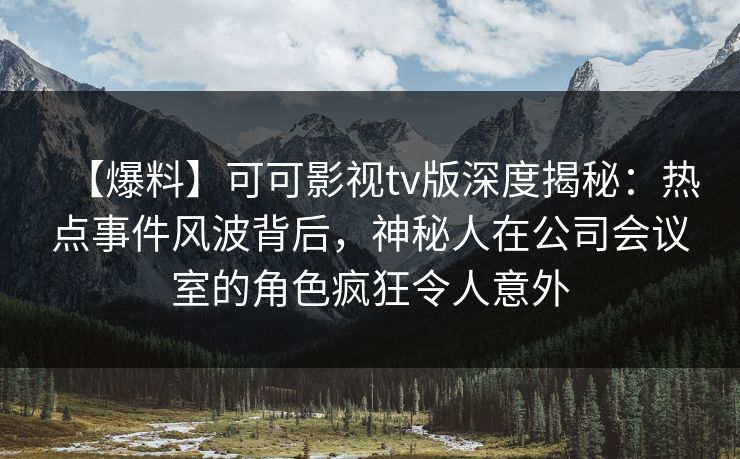 【爆料】可可影视tv版深度揭秘：热点事件风波背后，神秘人在公司会议室的角色疯狂令人意外