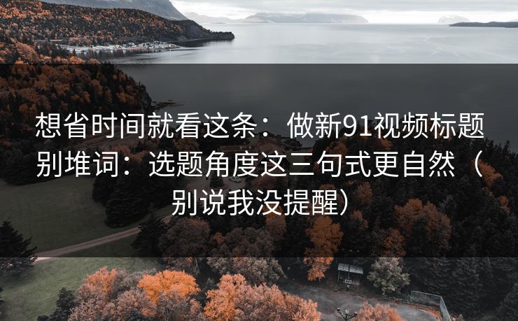 想省时间就看这条：做新91视频标题别堆词：选题角度这三句式更自然（别说我没提醒）